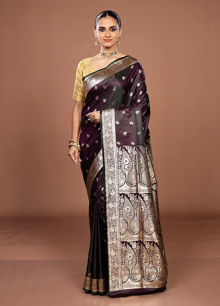 Purple Banarasi Silk Saree With Blouse Piece - Image 2