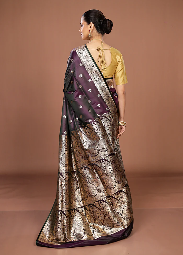 Purple Banarasi Silk Saree With Blouse Piece - Image 3