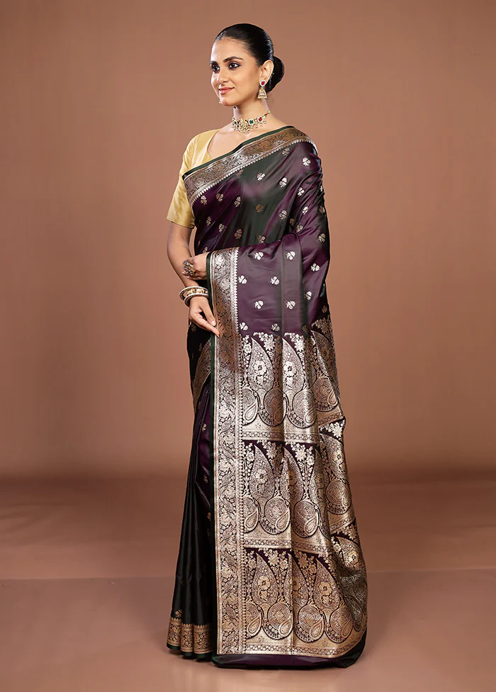 Purple Banarasi Silk Saree With Blouse Piece - Image 4