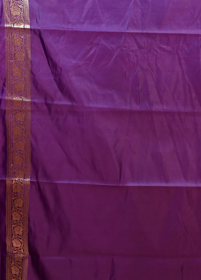 Purple Banarasi Silk Saree With Blouse Piece - Image 5
