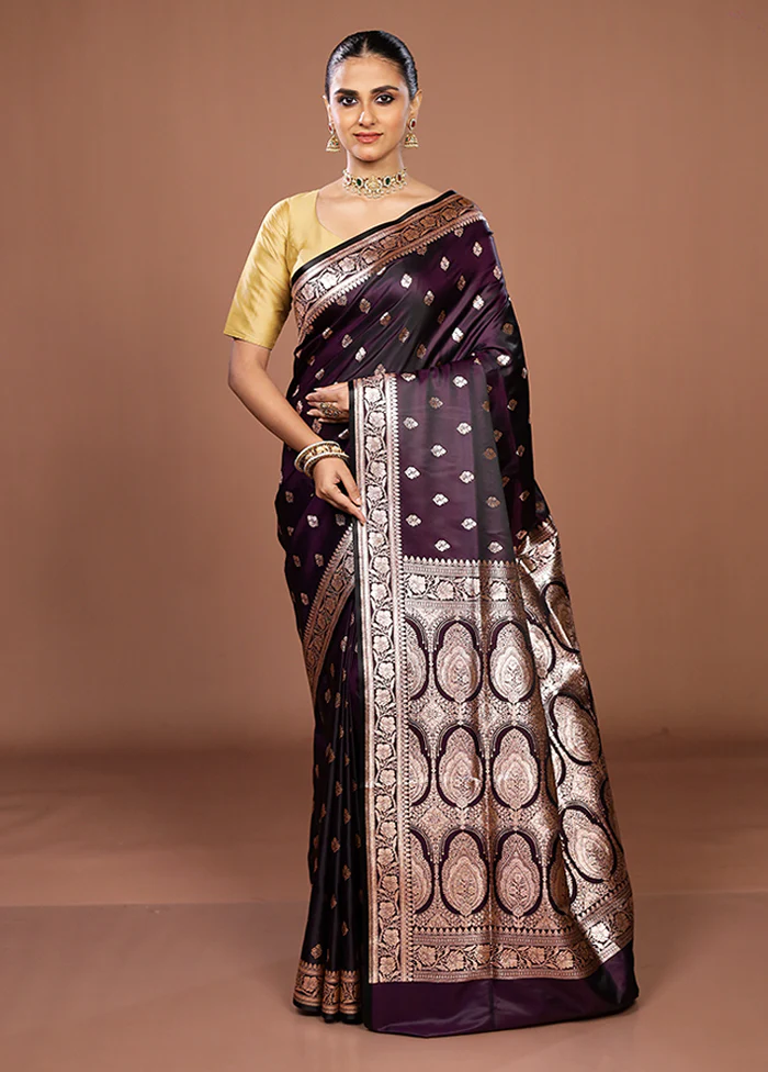 Purple Banarasi Silk Saree With Blouse Piece - Image 2