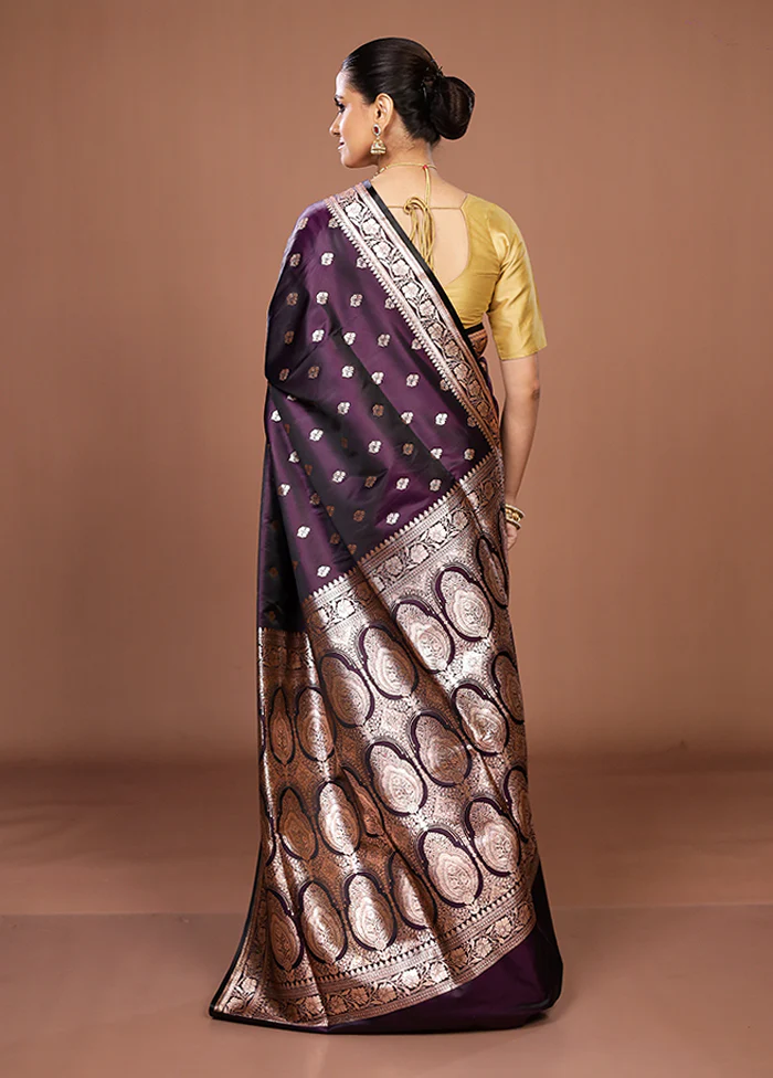 Purple Banarasi Silk Saree With Blouse Piece - Image 3
