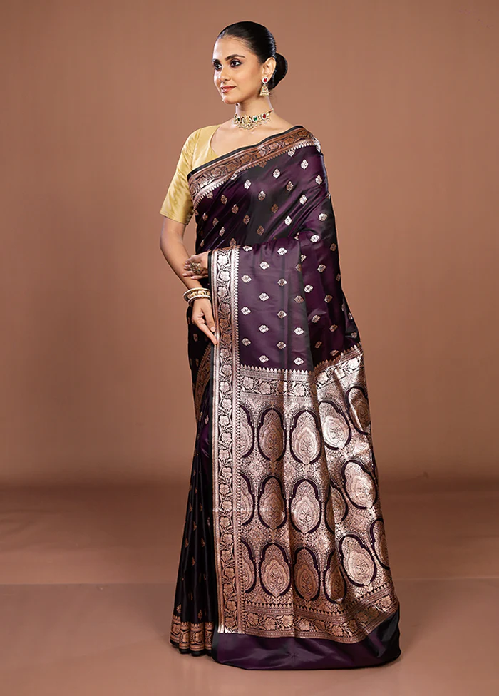 Purple Banarasi Silk Saree With Blouse Piece - Image 4