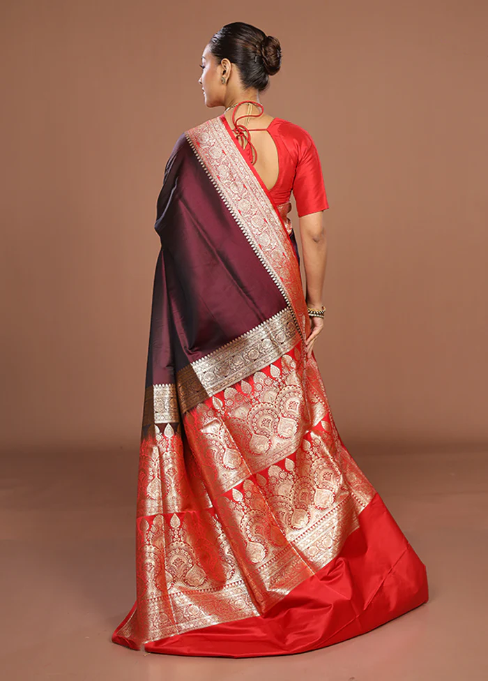 Purple Banarasi Silk Saree With Blouse Piece - Image 3