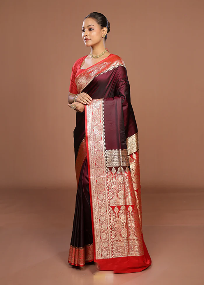 Purple Banarasi Silk Saree With Blouse Piece - Image 4