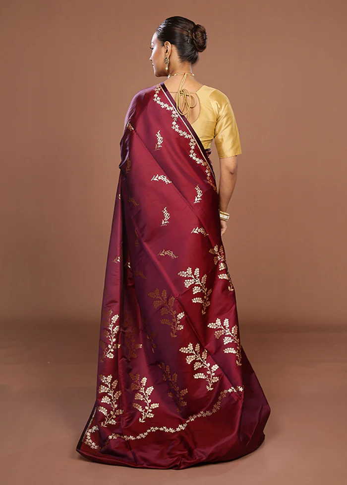 Purple Banarasi Silk Saree With Blouse Piece - Image 3