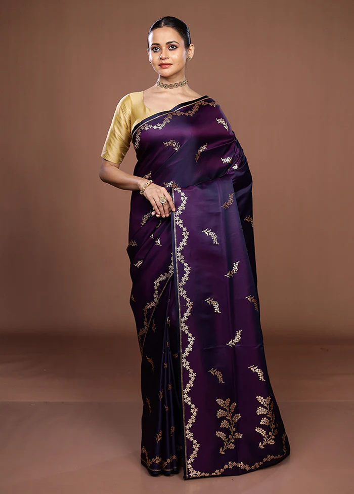 Purple Banarasi Silk Saree With Blouse Piece - Image 2