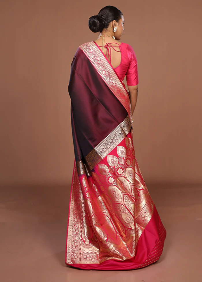 Purple Banarasi Silk Saree With Blouse Piece - Image 3