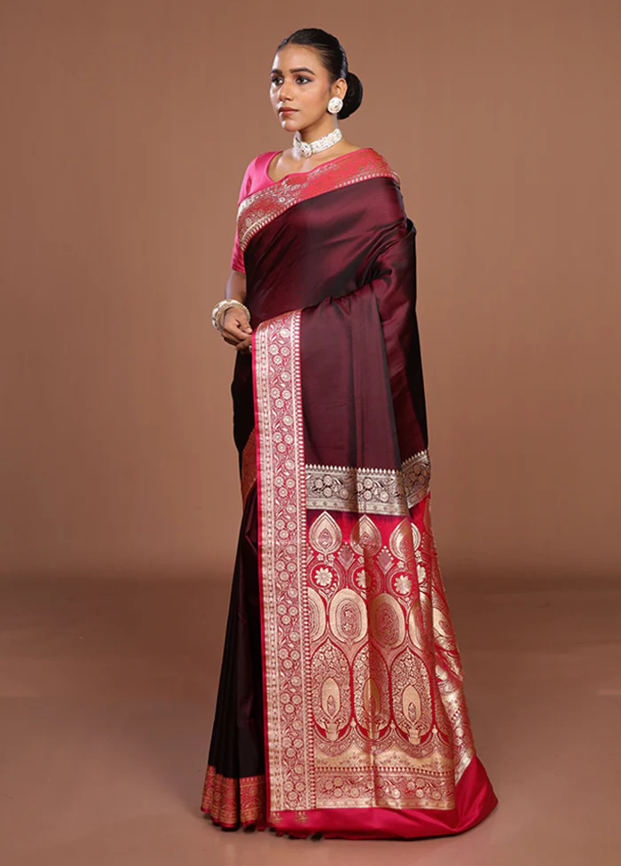 Purple Banarasi Silk Saree With Blouse Piece - Image 4