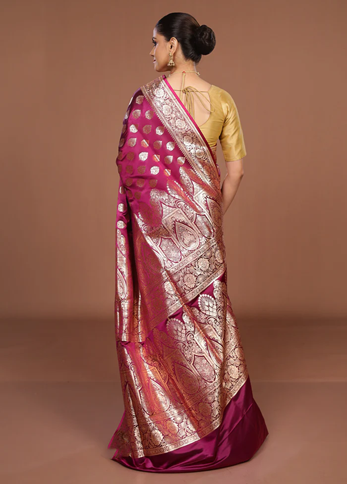 Purple Banarasi Silk Saree With Blouse Piece - Image 3