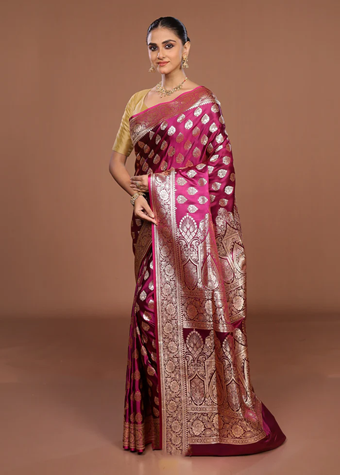 Purple Banarasi Silk Saree With Blouse Piece - Image 4