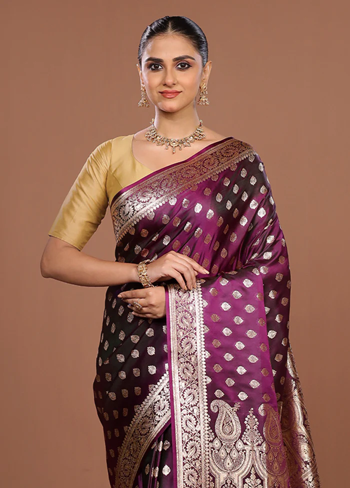 Purple Banarasi Silk Saree With Blouse Piece