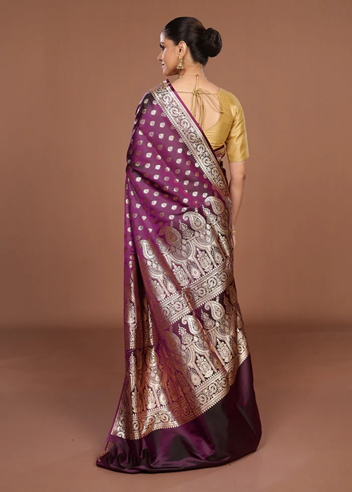 Purple Banarasi Silk Saree With Blouse Piece - Image 3