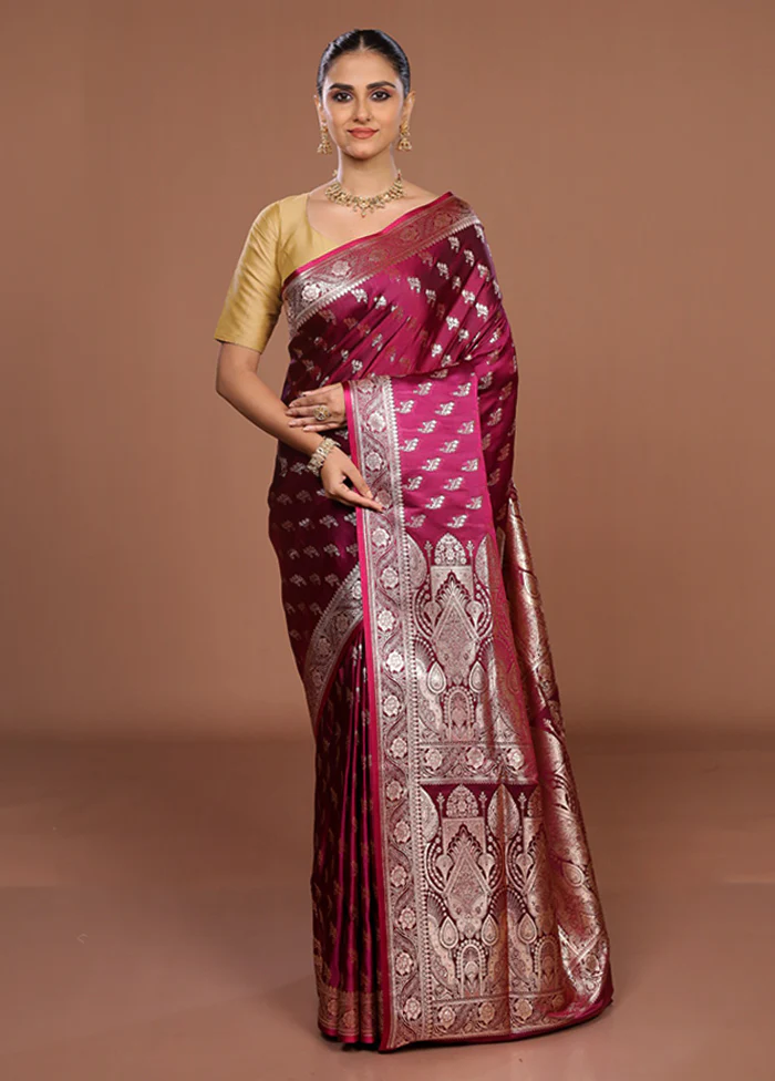 Purple Banarasi Silk Saree With Blouse Piece - Image 2