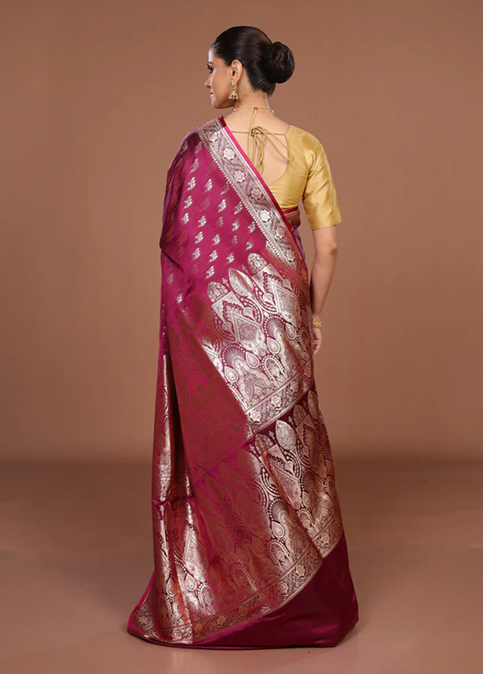 Purple Banarasi Silk Saree With Blouse Piece - Image 3