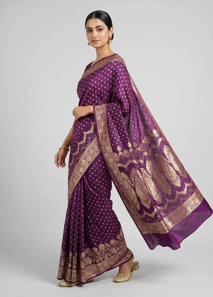 Purple Banarasi Silk Saree With Blouse Piece