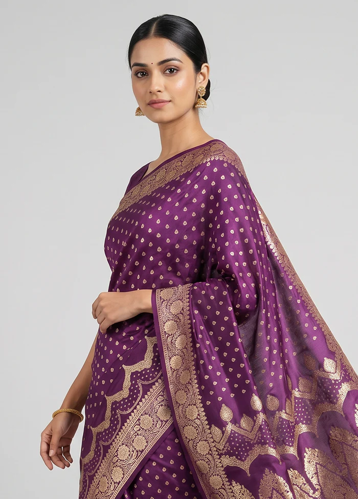Purple Banarasi Silk Saree With Blouse Piece - Image 2