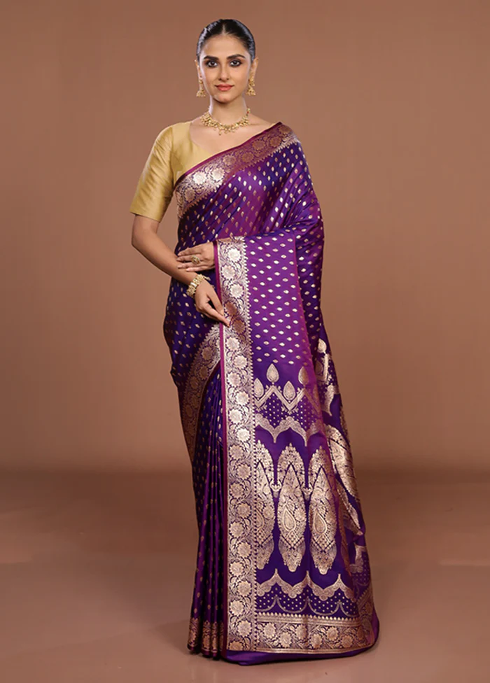 Purple Banarasi Silk Saree With Blouse Piece - Image 2