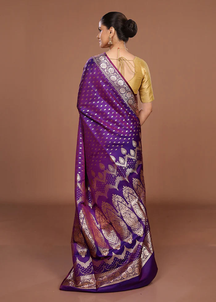 Purple Banarasi Silk Saree With Blouse Piece - Image 3
