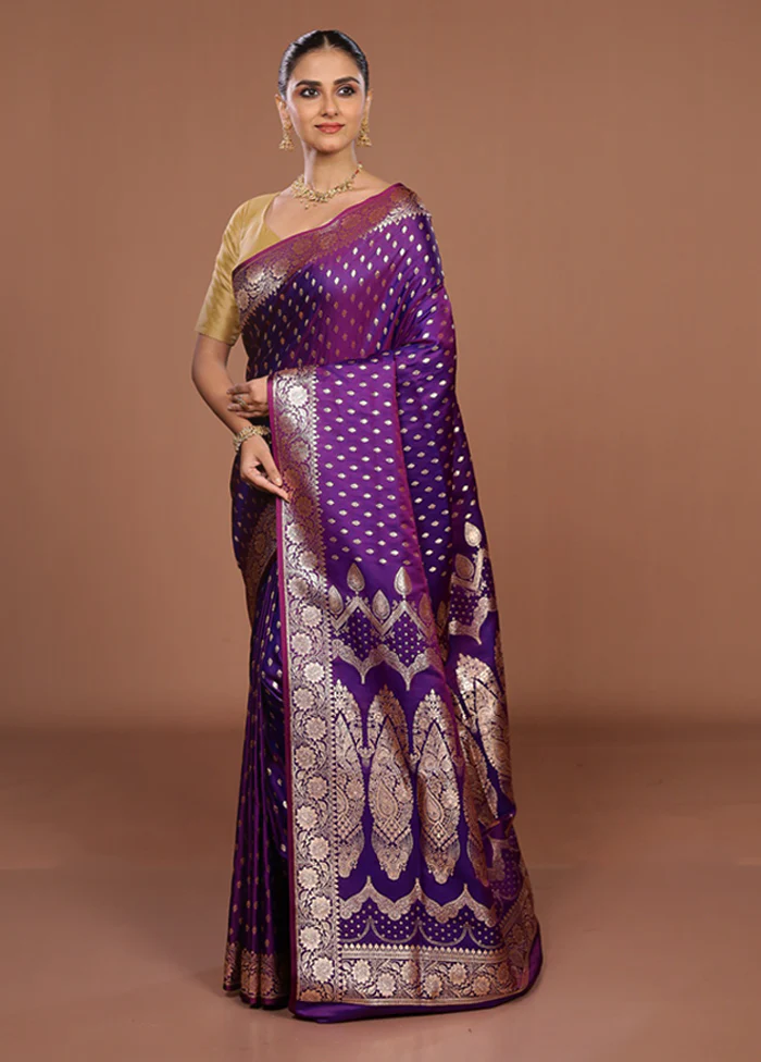 Purple Banarasi Silk Saree With Blouse Piece - Image 4