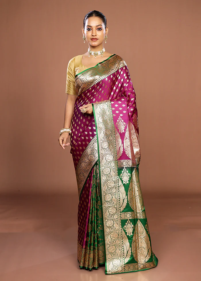 Purple Banarasi Silk Saree With Blouse Piece - Image 2