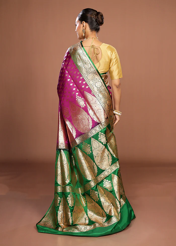 Purple Banarasi Silk Saree With Blouse Piece - Image 3