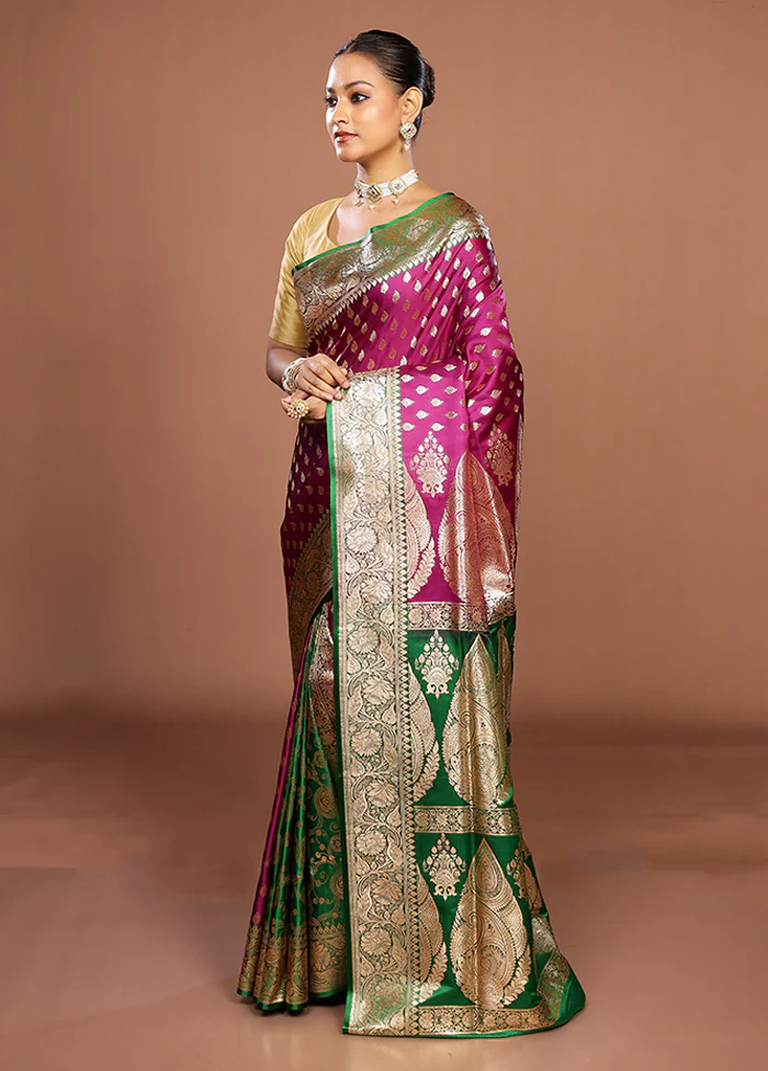 Purple Banarasi Silk Saree With Blouse Piece - Image 4