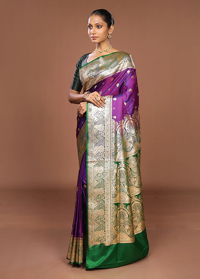 Purple Banarasi Silk Saree With Blouse Piece - Image 4