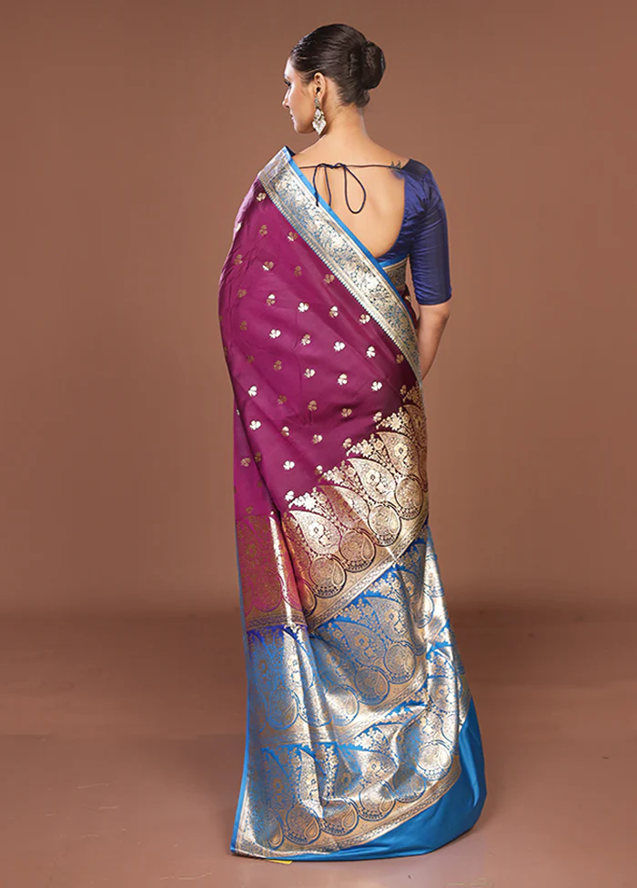 Purple Banarasi Silk Saree With Blouse Piece - Image 3