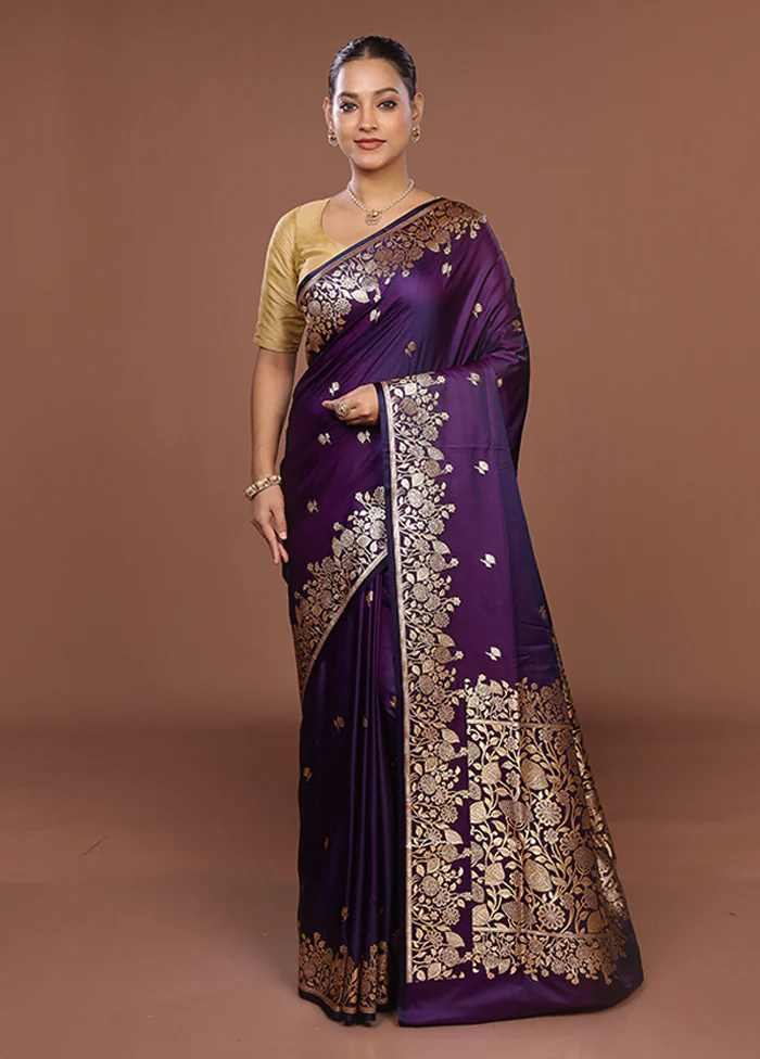 Purple Banarasi Silk Saree With Blouse Piece - Image 2
