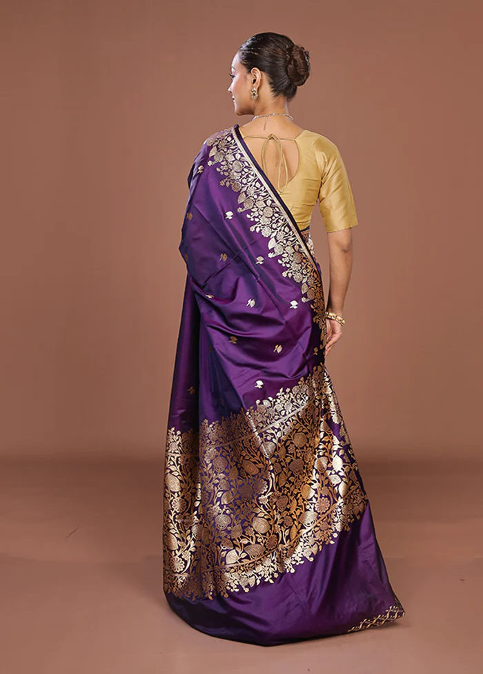 Purple Banarasi Silk Saree With Blouse Piece - Image 3