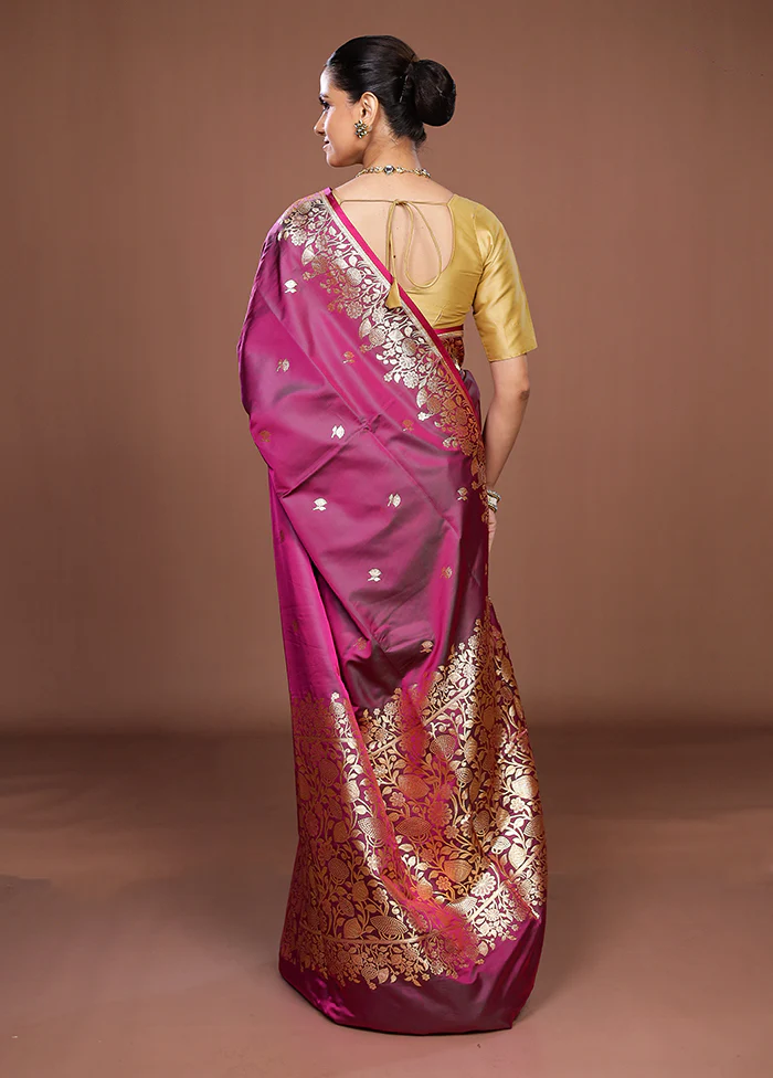 Purple Banarasi Silk Saree With Blouse Piece - Image 3
