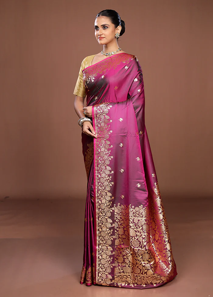 Purple Banarasi Silk Saree With Blouse Piece - Image 4