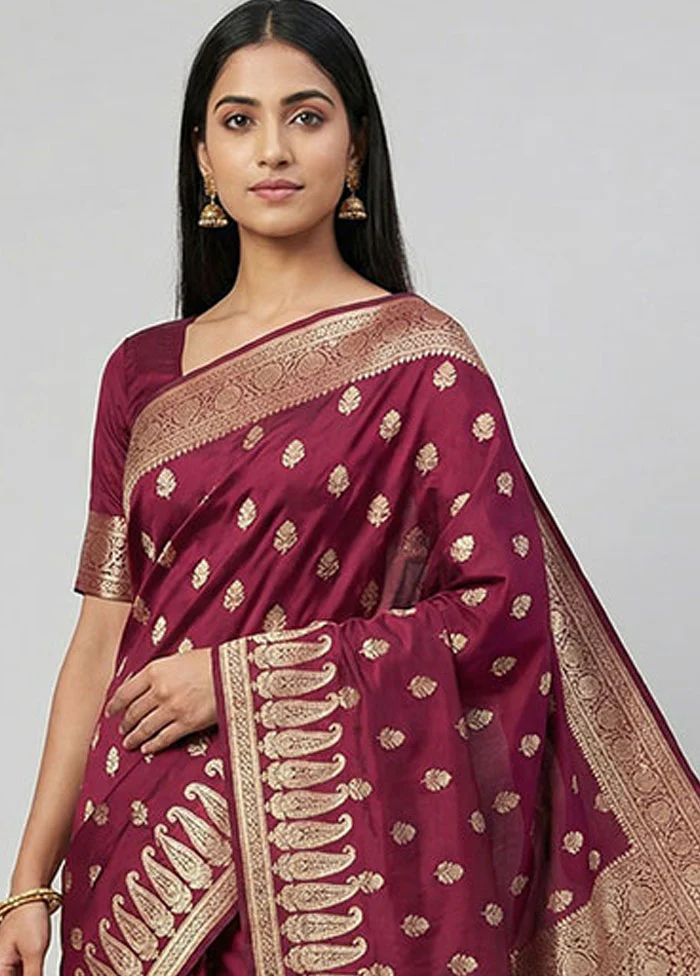 Purple Banarasi Silk Saree With Blouse Piece - Image 2