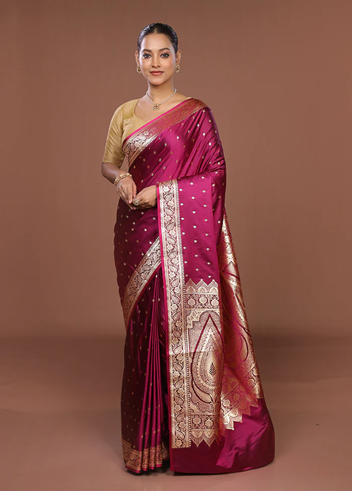 Purple Banarasi Silk Saree With Blouse Piece - Image 2