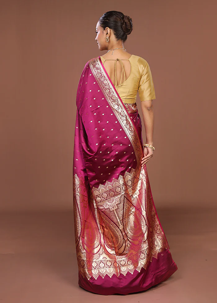 Purple Banarasi Silk Saree With Blouse Piece - Image 3
