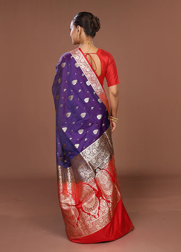 Purple Banarasi Silk Saree With Blouse Piece - Image 3