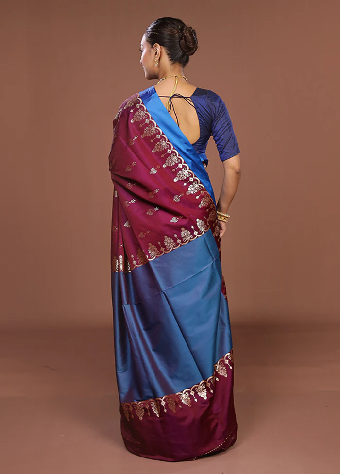 Maroon Banarasi Silk Saree With Blouse Piece - Image 3
