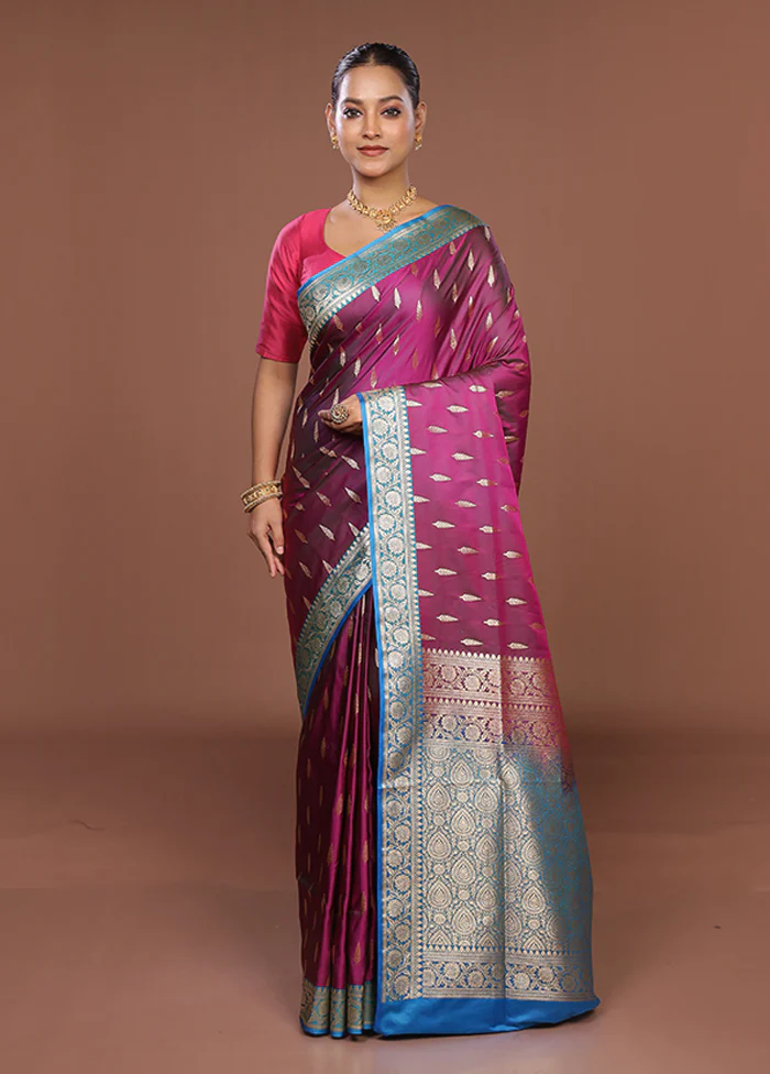 Purple Banarasi Silk Saree With Blouse Piece - Image 2