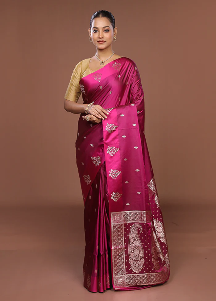 Purple Banarasi Silk Saree With Blouse Piece - Image 2