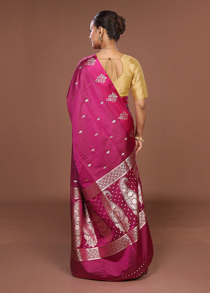 Purple Banarasi Silk Saree With Blouse Piece - Image 3