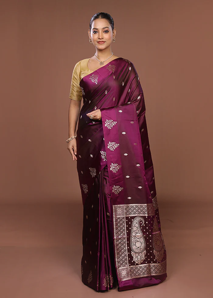 Purple Banarasi Silk Saree With Blouse Piece - Image 2