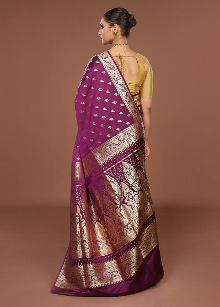 Purple Banarasi Silk Saree With Blouse Piece - Image 3