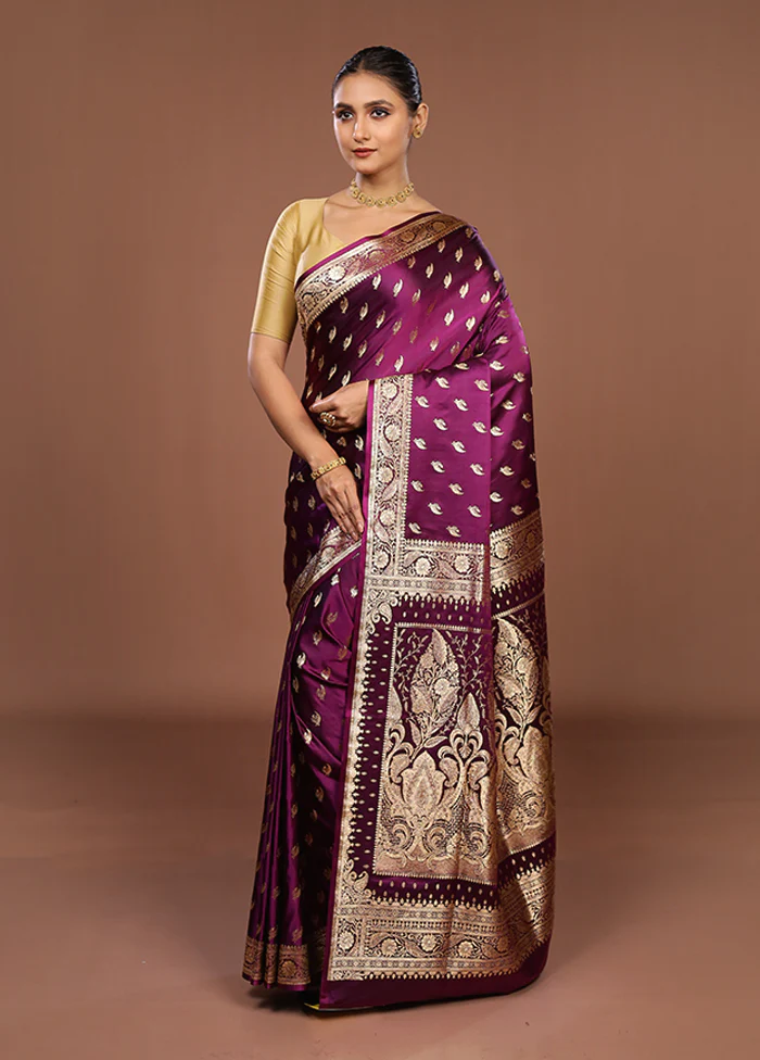 Purple Banarasi Silk Saree With Blouse Piece - Image 4