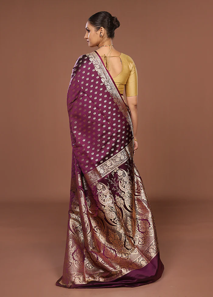 Purple Banarasi Silk Saree With Blouse Piece - Image 3