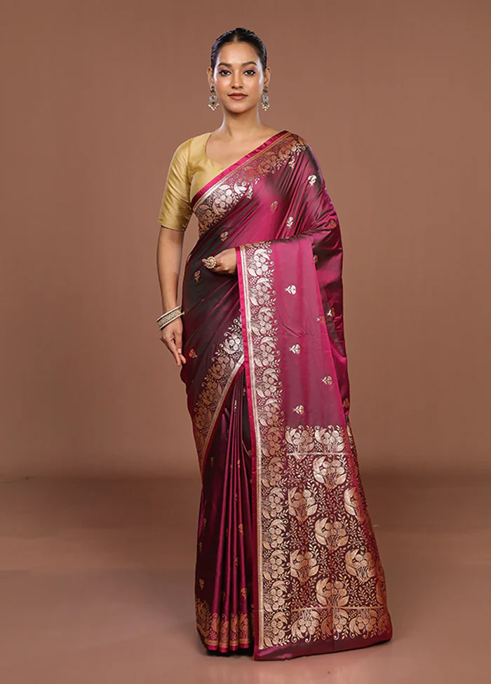 Purple Banarasi Silk Saree With Blouse Piece - Image 2