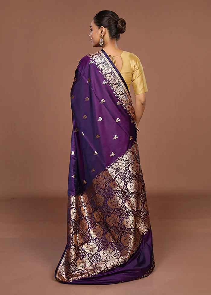 Purple Banarasi Silk Saree With Blouse Piece - Image 3