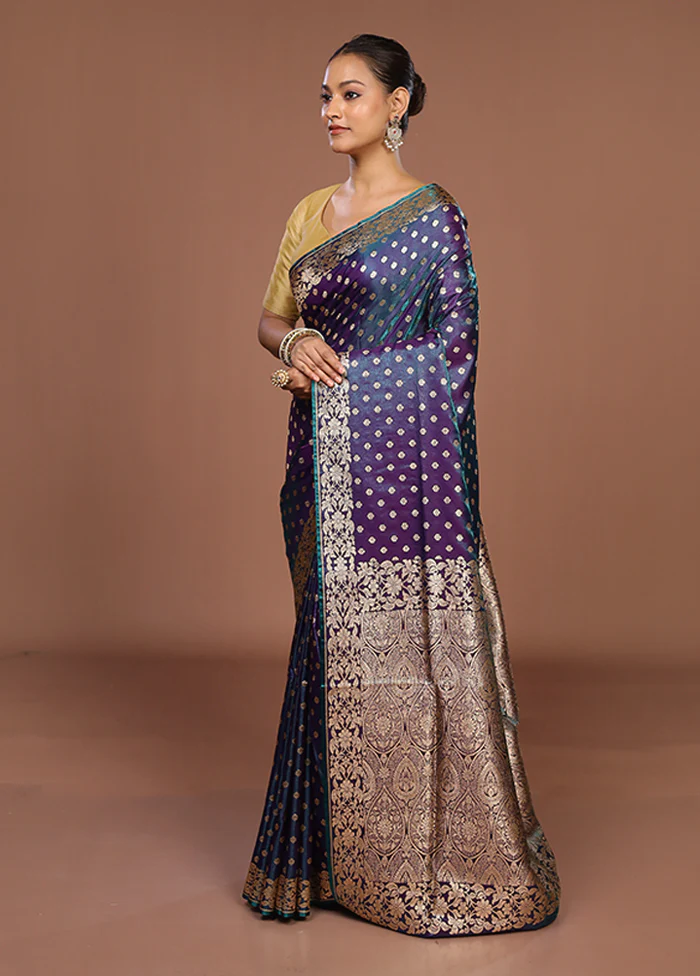 Purple Banarasi Silk Saree With Blouse Piece - Image 4