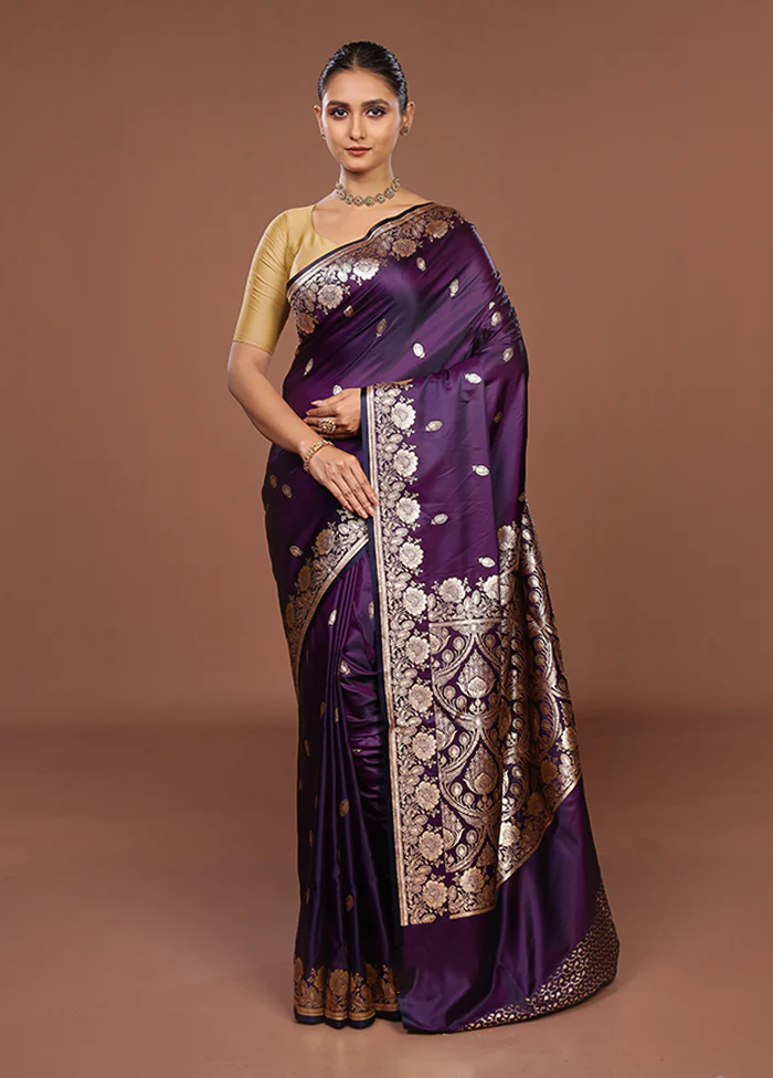 Purple Banarasi Silk Saree With Blouse Piece - Image 2