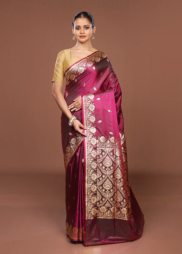 Purple Banarasi Silk Saree With Blouse Piece - Image 2
